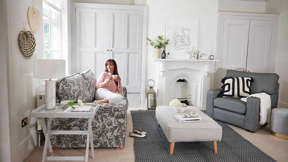 Aesop small sofa in Abbey Rose, Granite